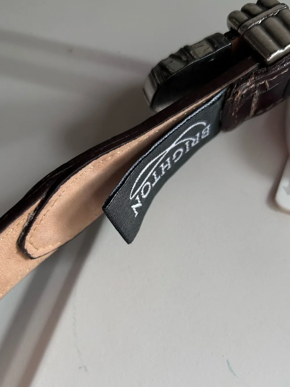 Brighton Brown Croc Embossed Leather Belt Medium Silver Western Hardware Vintage